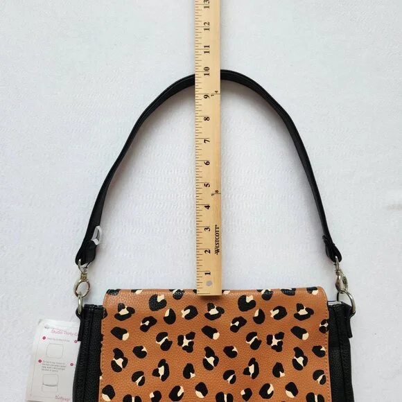 NEW Thirty One Leopard Print Black Faux Leather Shoulder Bag Purse Classy Glam - Picture 12 of 12